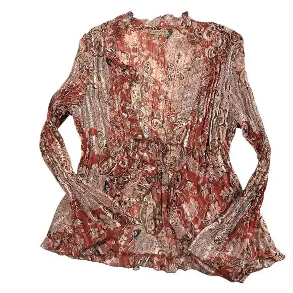 Vtg Notations Womens Sz XL Y2K Scarf Print Babydoll Fairy Top Sheer Layering Tie - Picture 5 of 15